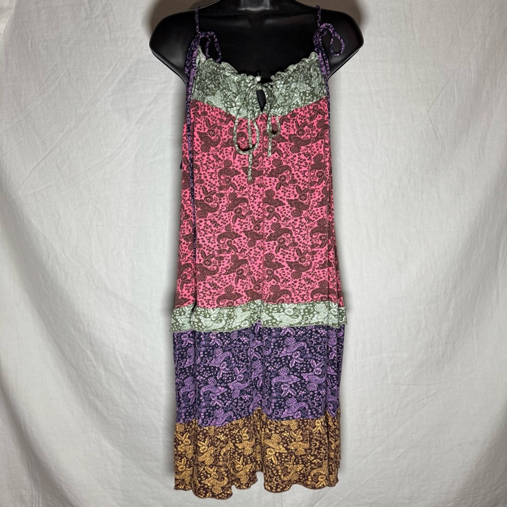 Anthropologie Women's Pink Paisley Tiered Boho Mini Dress Size Small